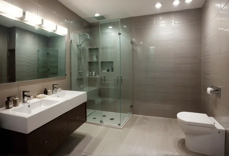 A modern ceramic and porcelain tiles bathroom