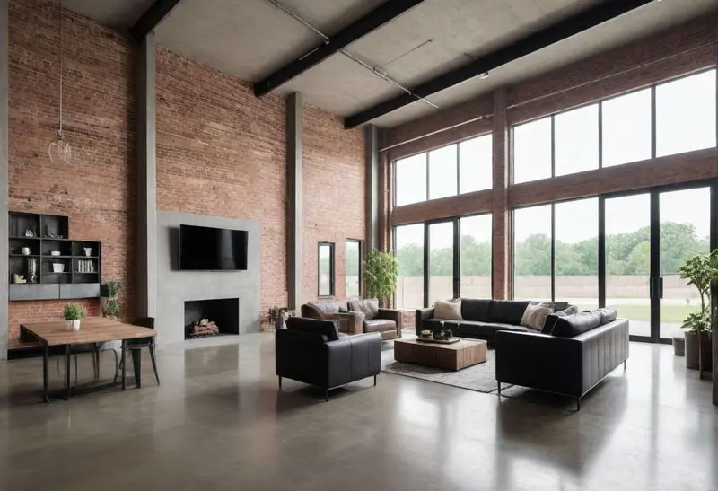 Barndominium industrial modern brick walls
