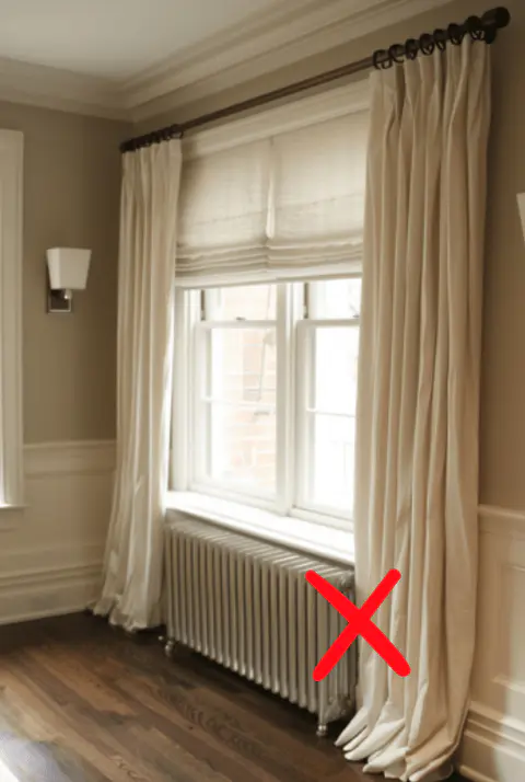 curtains to near baseboard hearters