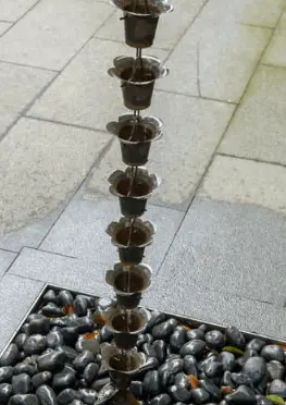 Rain Chains in Gardens river rock