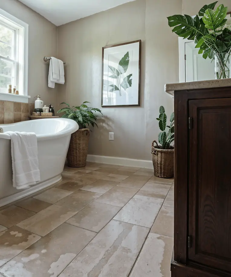 bathroom, vinyl flooring, water-resistant.