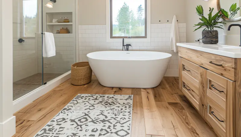 bathroom, vinyl flooring, water-resistant.