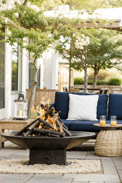 elegant firepit wooden deck