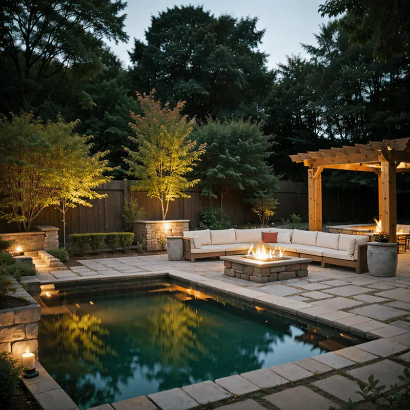 firepit near pool side flare