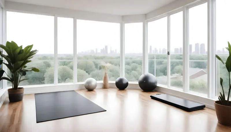 fitness sunroom corner with view witih equipament