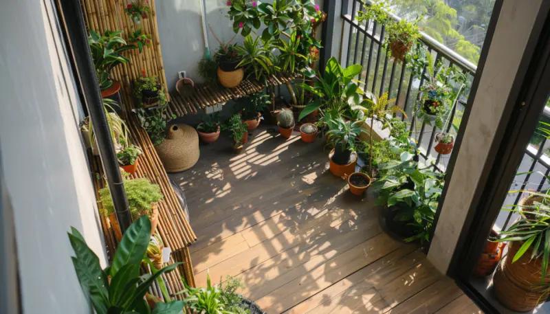 sustainable balcony garden, eco-friendly, native plants, compost bin, rainwater harvesting system.