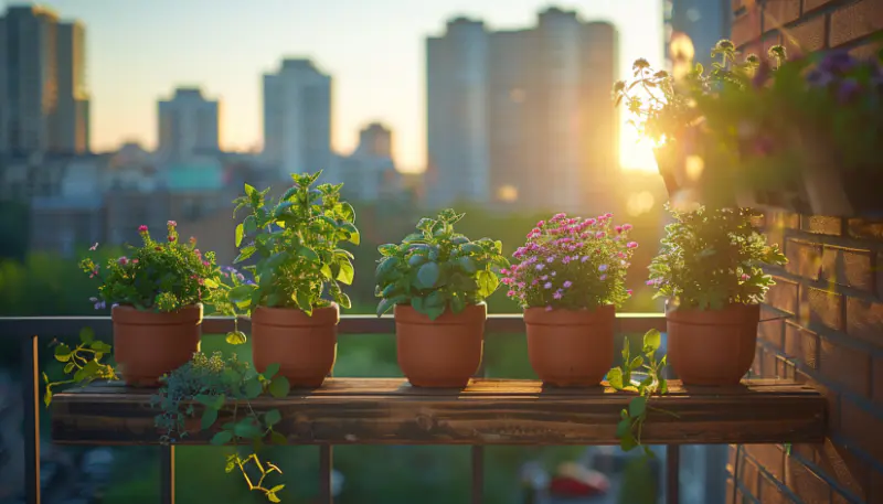 vertical herb garden, balcony, hanging planters, basil, thyme, parsley, cilantro, automatic irrigation terrace
