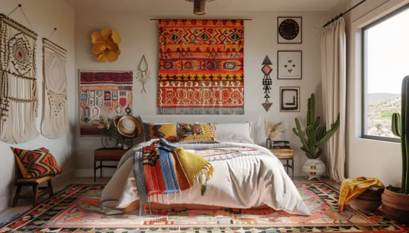Boho bedroom, wall tapestry, gallery wall, macramé wall hangings wall