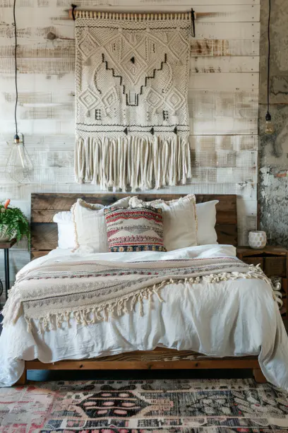 Boho bedroom, wall tapestry, gallery wall, macramé wall hangings white