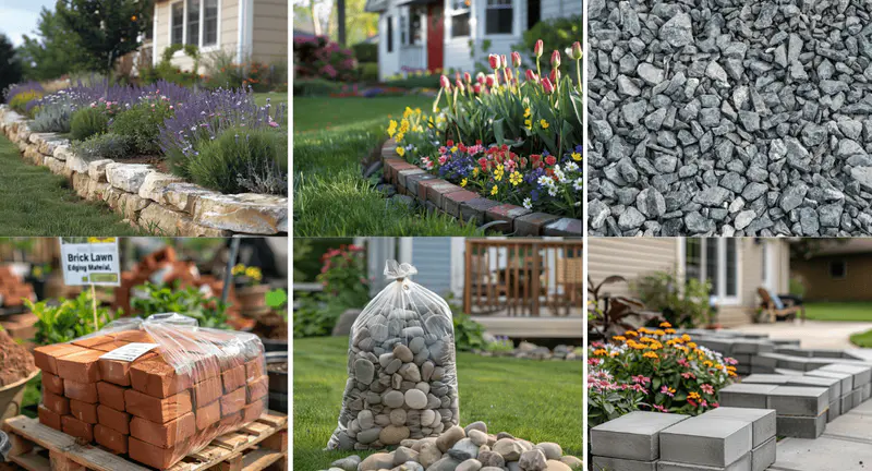 Brick, stone, wood, metal, plastic, and concrete edge