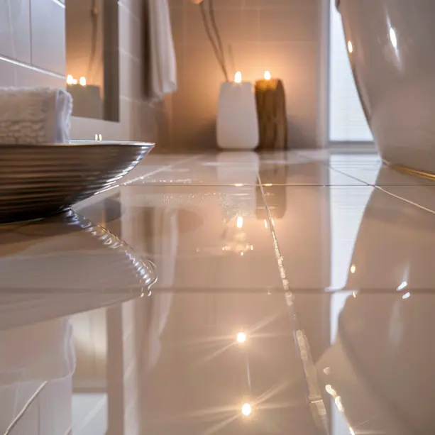 Ceramic kitchen tiles, glossy finish, sealed grout, porcelain bathroom tiles, moisture resistant, non-absorbent surface-