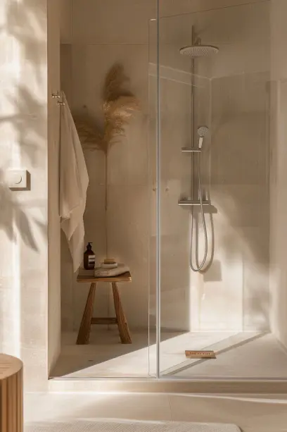 Clear Glass Shower Doors bathroom japandi style