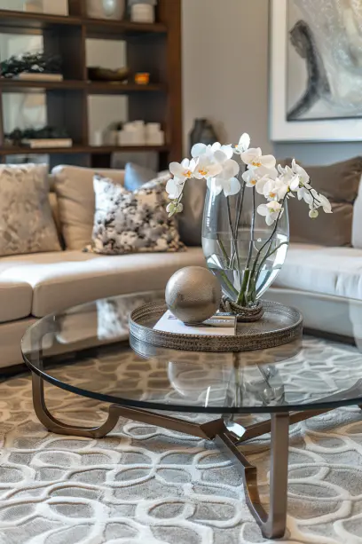 Close-up of smudge-resistant glass tabletop in a modern living space