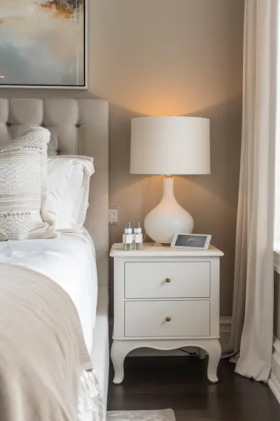 Elegant Bedroom with Simplified Nightstand Décor for Minimal Dust