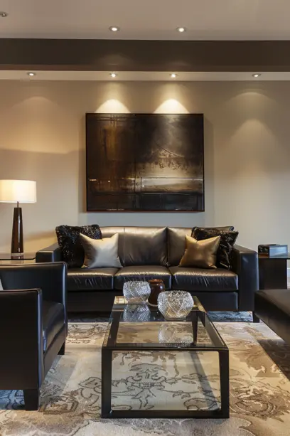 Luxurious, low-maintenance leather living room close-up -