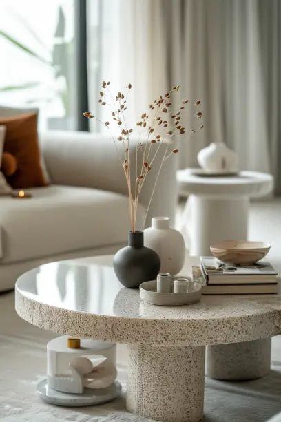 Modern Living Room with Smudge-Resistant Tables.