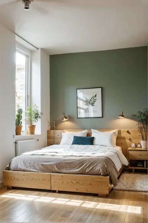 Organized bedroom with smart storage.