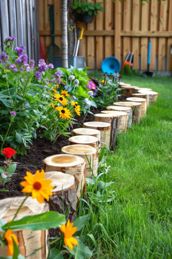 Vertical Wooden Log Edging Home
