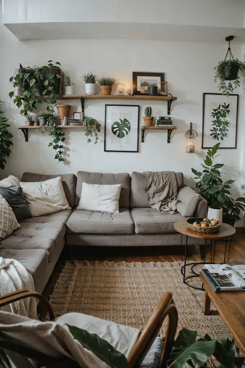 Wall Shelves on living room plants required low light