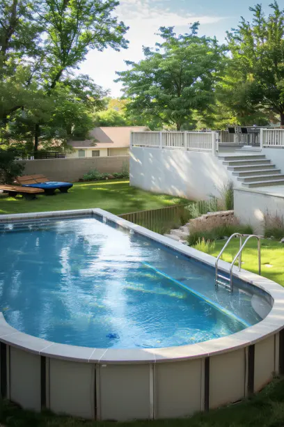 Wide Shot of Modern Minimalist Above-Ground Pool-