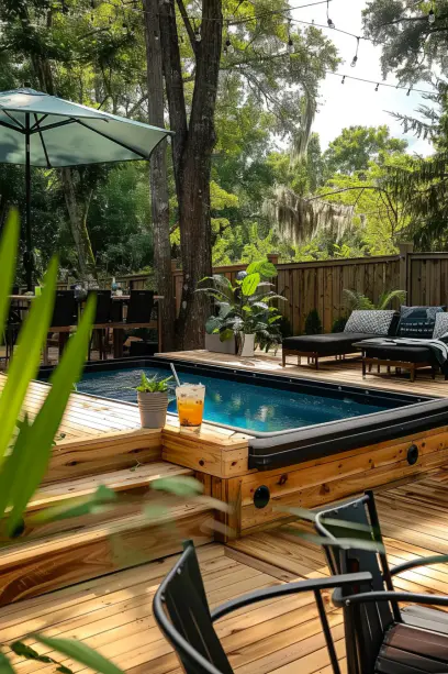 above ground pool, fun withs drinks and bar