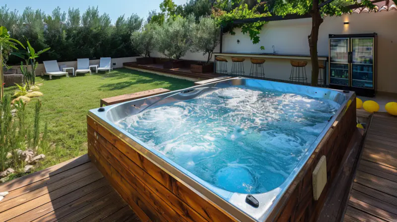 above ground pool with mini fridge bar drinks