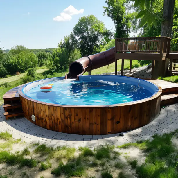 above ground pool with mini slide slip fun