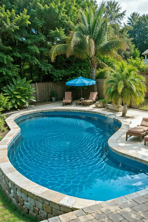 backyard above ground pool Adjacent Lounges lounge chairs and hammocks