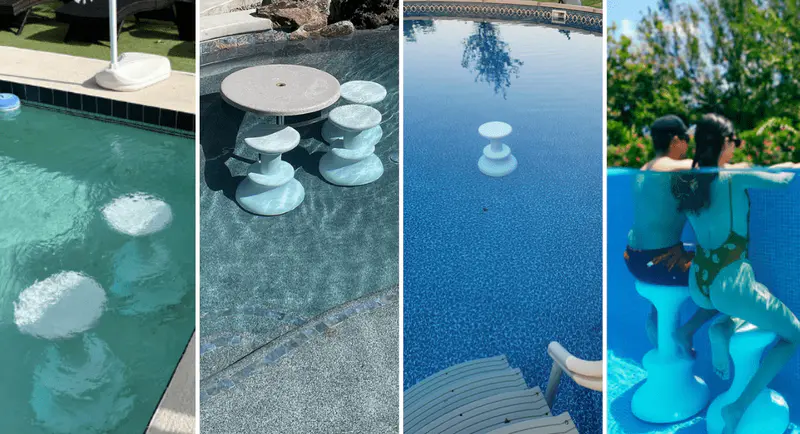 built-in stools set in to the water