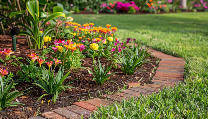 garden with Brick Edging