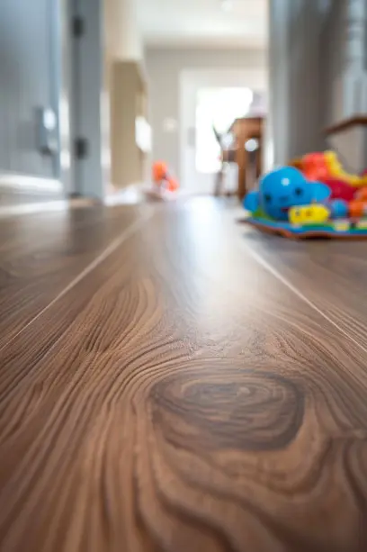 laminate flooring, high-traffic area, scratch-resistant, wood-like, family home, modern kitchen.