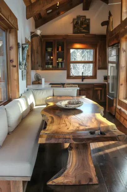 live edge table benches with storage under seats