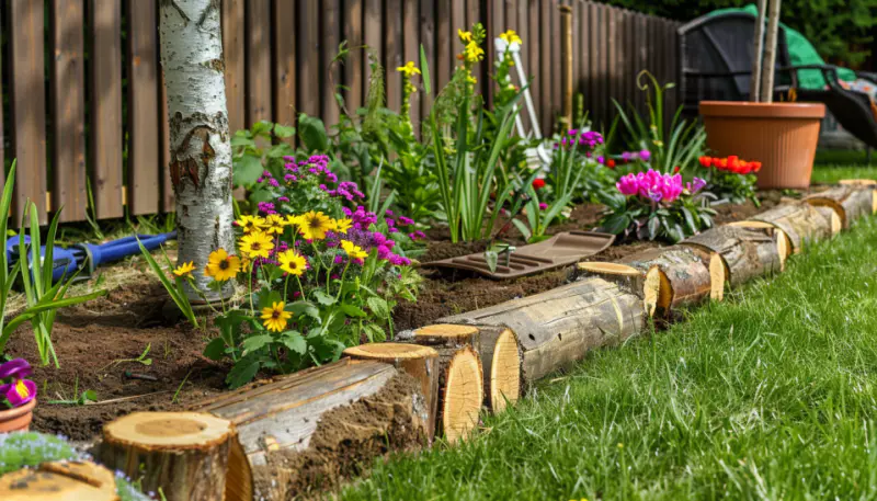 logs timbers edge wooden garden