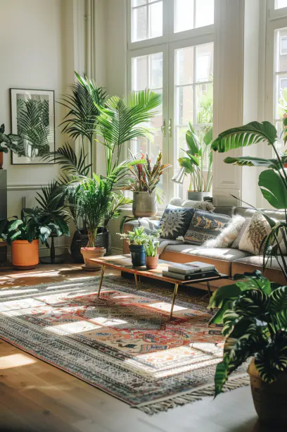 modern living room withplants large low light required various sizes of plants and north-facing