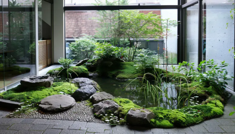 moss carpet, green moss, wet shady forest, lush greenery, forest floor.
