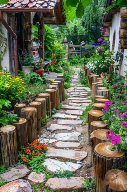 pathway wooden log edge