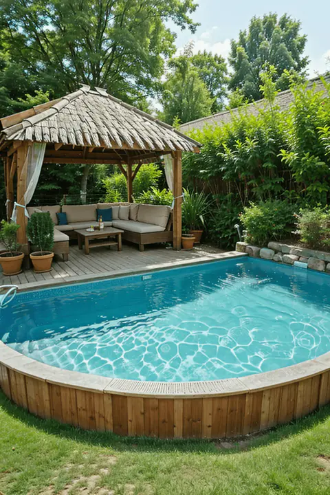 poolside hut above ground with shade