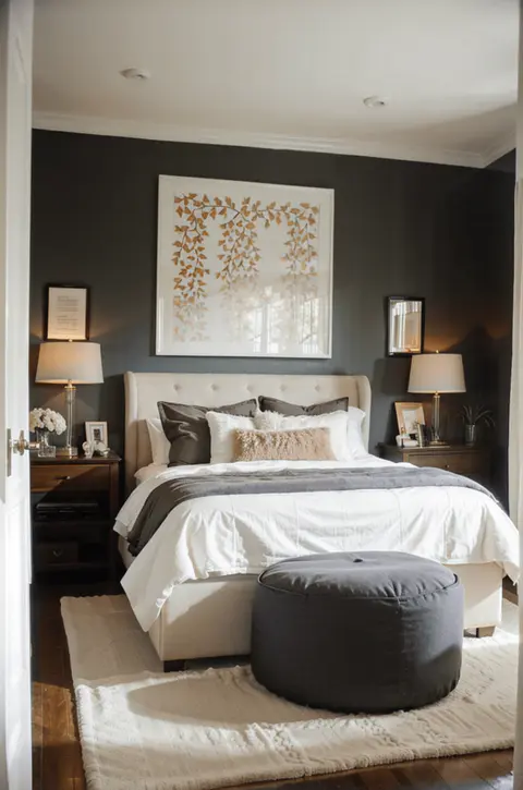 small bedroom Dark and light color theme..
