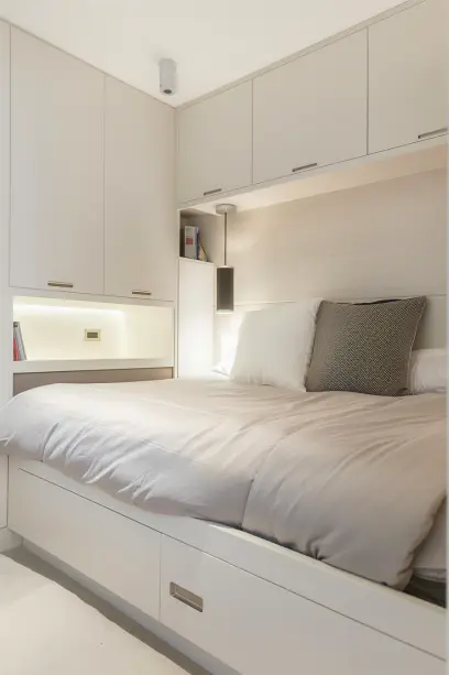 small bedroom, under-bed storage, minimalist decor, light color scheme, space maximizing tips, functional bedroom design style