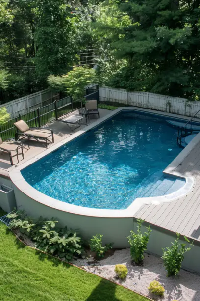 view aerial backyard above ground pool modern and minimalist