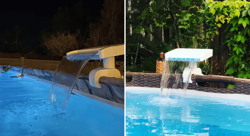 waterfall feature on above ground pool
