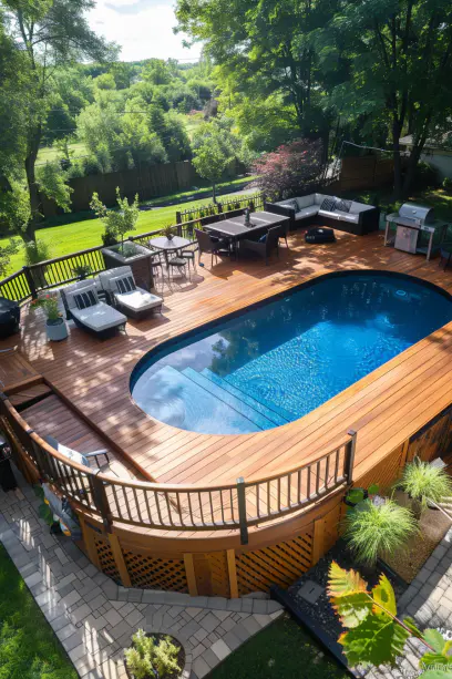 wide shot stylish pool above ground