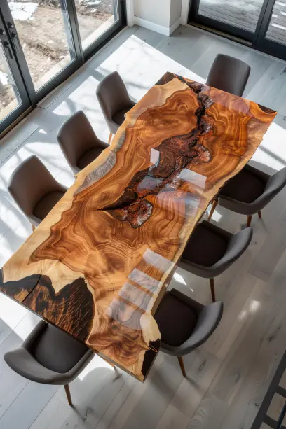 Aerial View Multi-Toned Live Edge Dining Table Modern