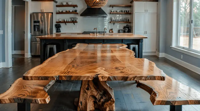 Detailed Close-up of Live Edge Dining Table Edge bench