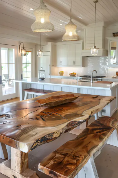 Panoramic View Live Edge Dining Table with bench