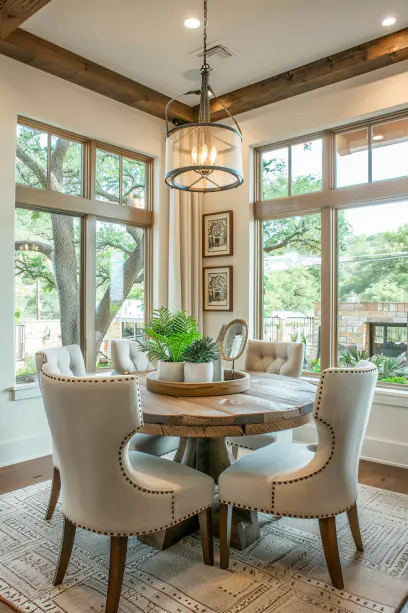 Panoramic View of Dining Room with Live Edge Table chairs