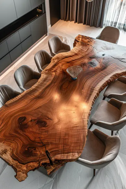 Panoramic View of Dining Room with Live Edge Table