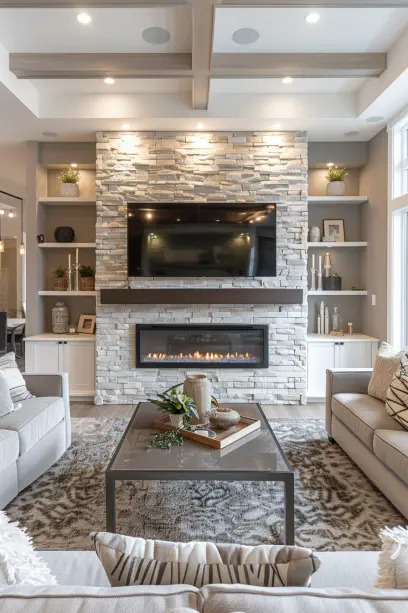 Panoramic View of Modern Living Room with TV Wall Design