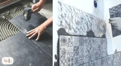 Porcelain and Ceramic Tile being installed in a kitchen