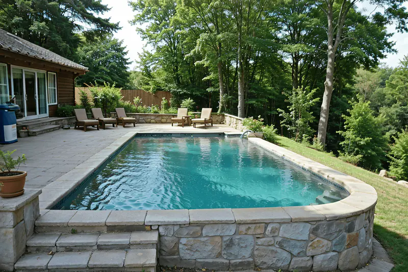 Sloped Yard Ingrown Pool with Terraces, Retaining Walls
